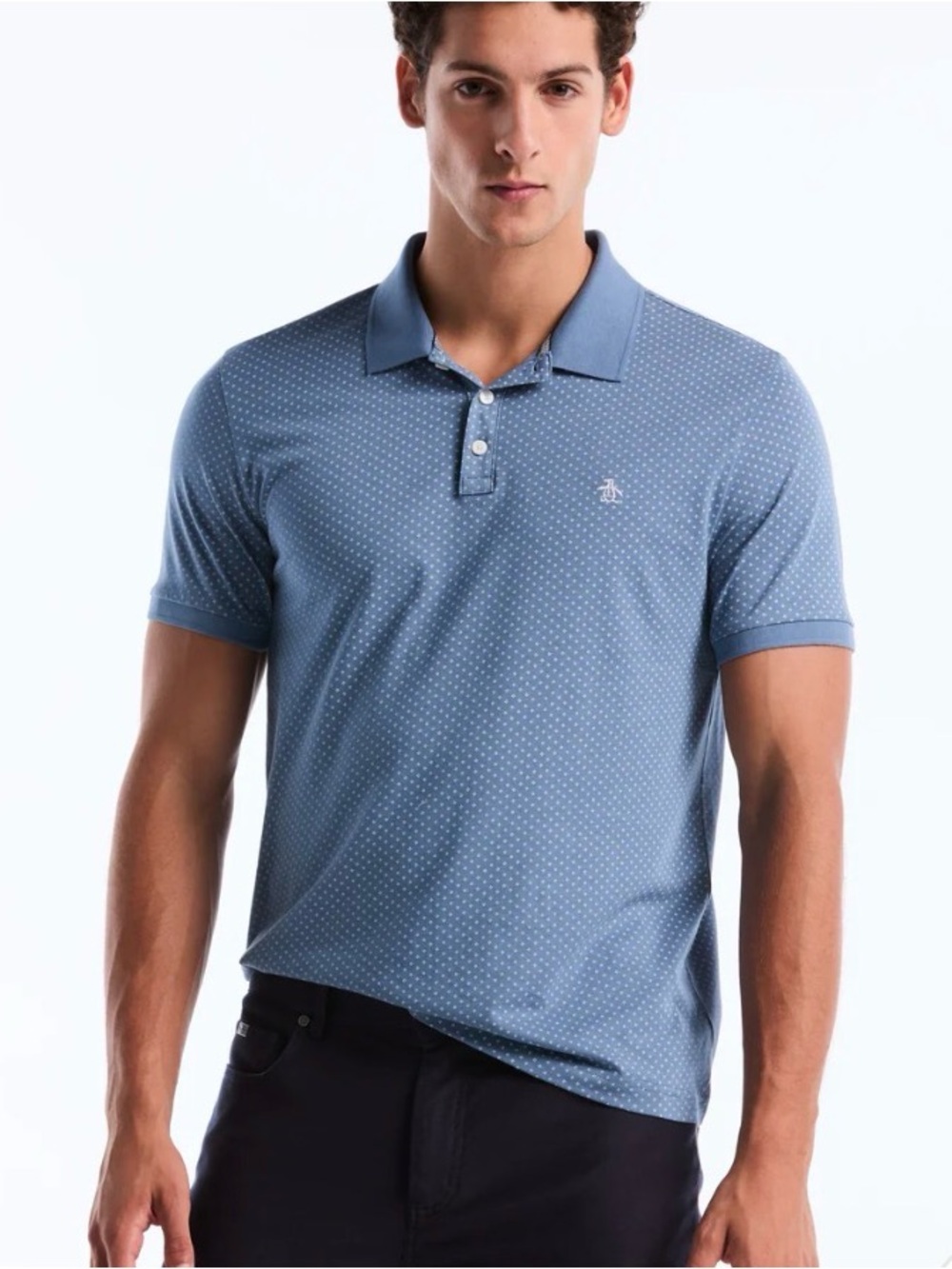 NWT Penguin Polo in Blue All Over Diamond Print Small